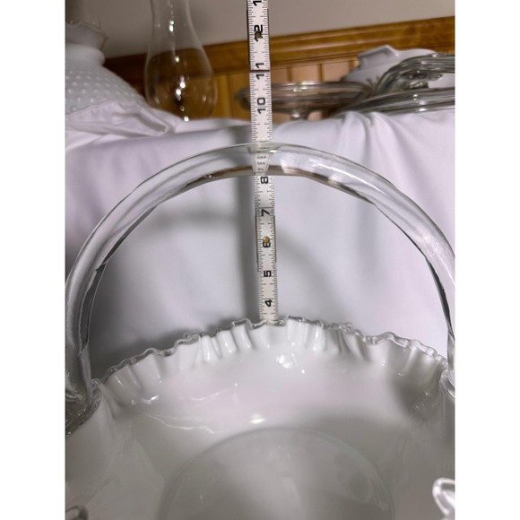 Vintage Fenton Silver Crest Milk Glass Basket with Handle, Ruffled Edge - Picture 4 of 5